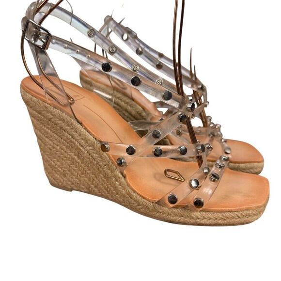 Dolce Vita Maxton Espadrille Wedge Clear Studded Sandals Strappy Womens sz 9 - Picture 1 of 16